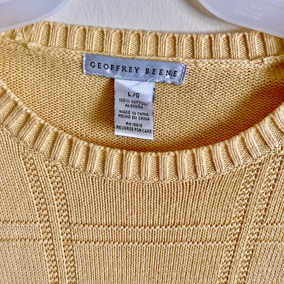Geoffrey Beene Men Yellow Cotton cable knit pullover sweater Sz L square pattern - Picture 2 of 2